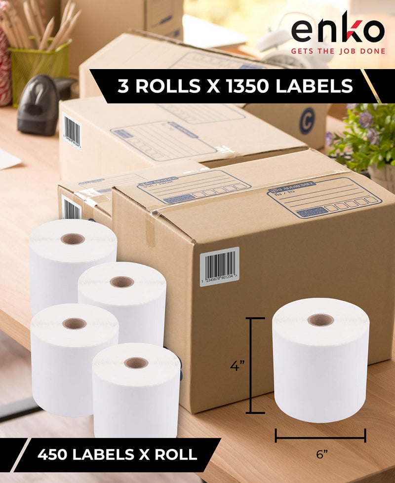 enKo Products enKo (3 Rolls, 1350 Labels) 4 x 6 Direct Thermal Address & Shipping Labels - Compatible 4x6 Shipping Label for Zebra Printer 2844 ZP450 ZP-500 ZP-505, Rollo, Eltron, Neatoscan - Image 2